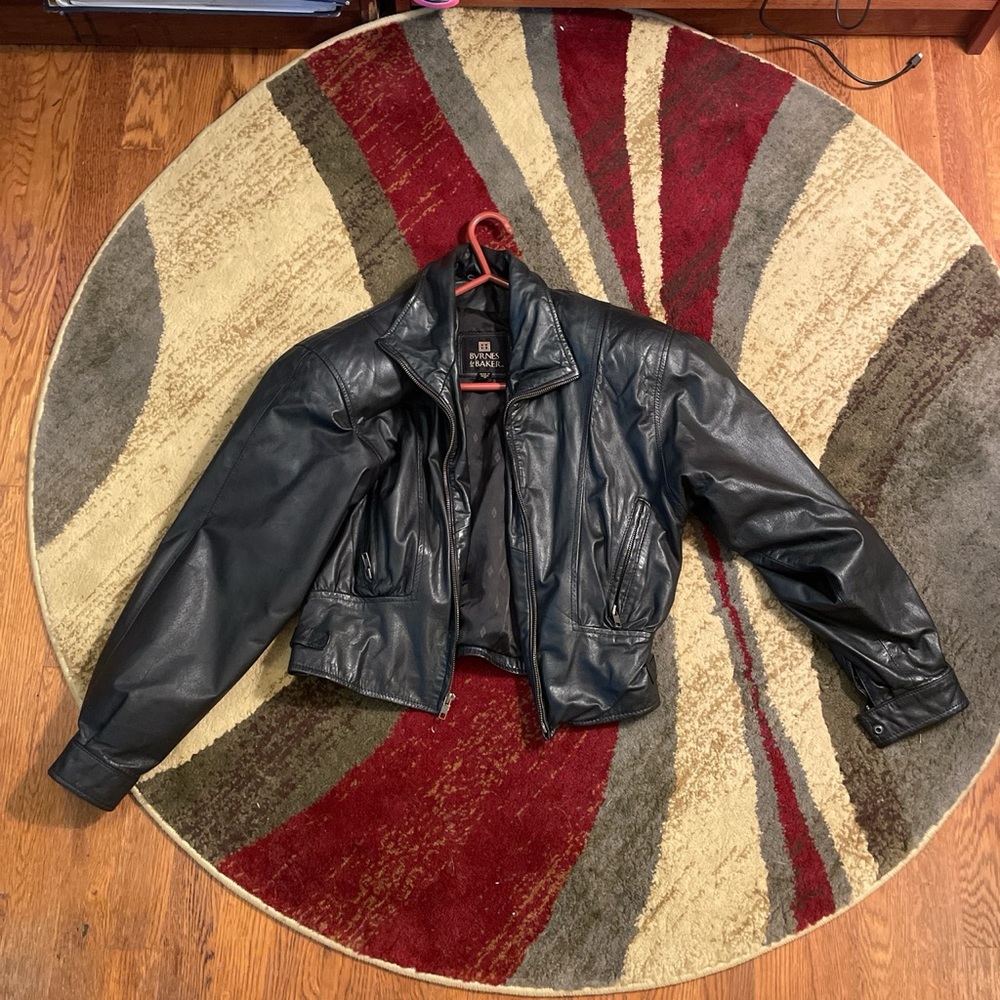 Genuine black leather bomber jacket